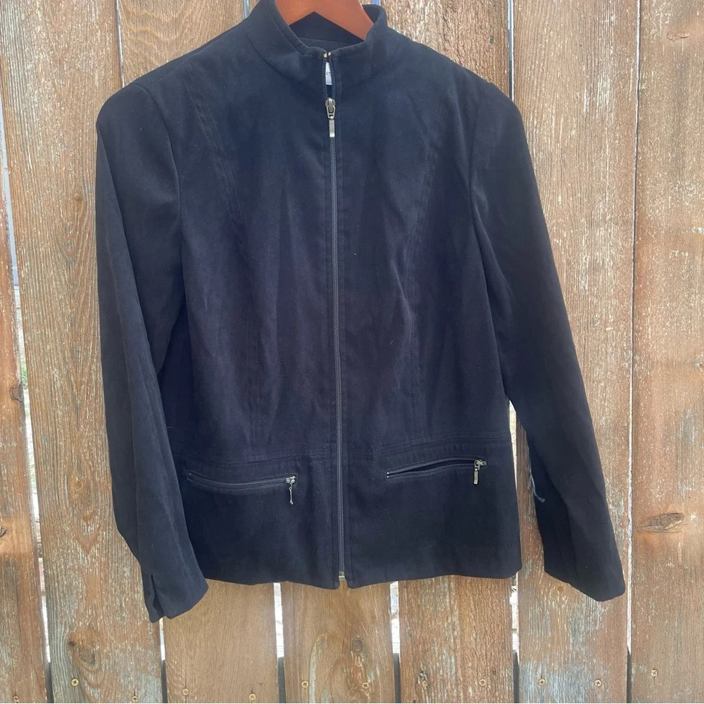 JENNIFER MOORE Women’s Zip Up Black Blazer Jacket Size 4P Petite - Picture 1 of 10